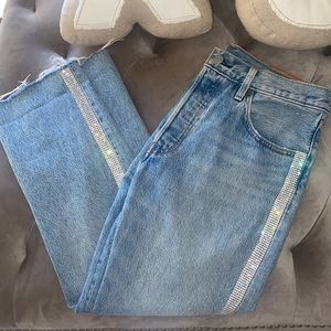 Levi's 501 Mom High Rise Ankle Rhinestone Stripe Button Jeans Sz 30